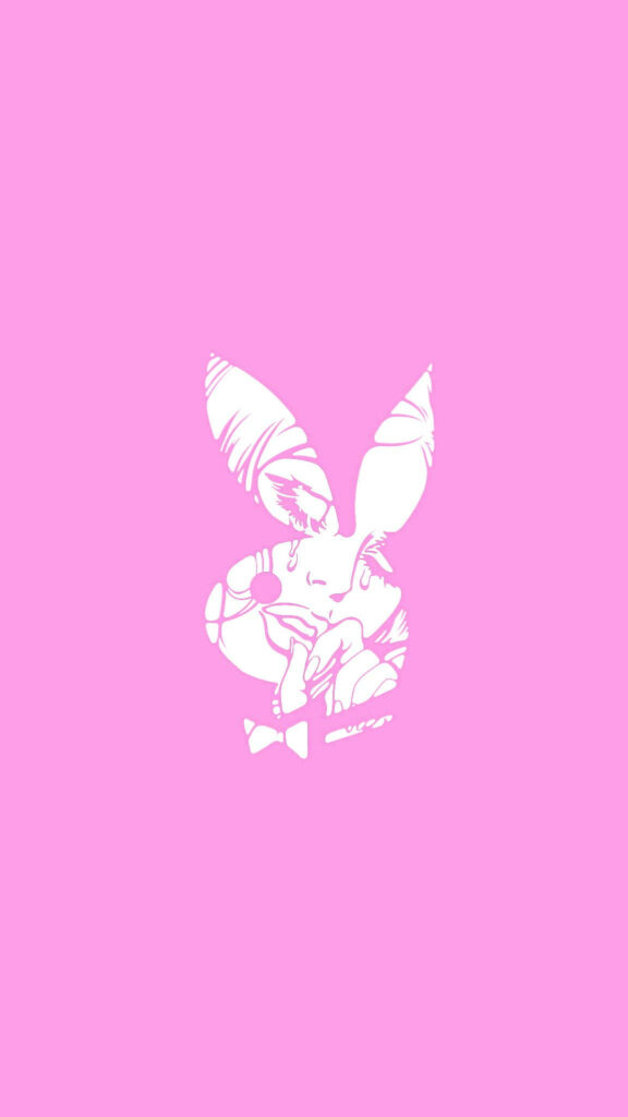 Peek-a-Boo Delight: Enchanting Woman in a White Bunny Silhouette on Vibrant Pink Canvas Wallpaper