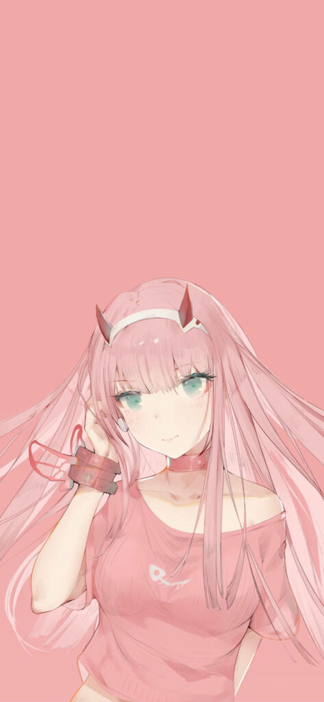 Darling Zero Two: Adorable Pink Wallpaper with Matching Background