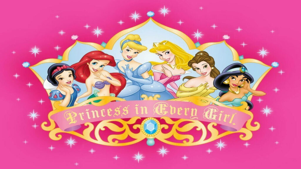 Enchanting Disney Princesses: A Shimmering Pink Fantasy Wallpaper