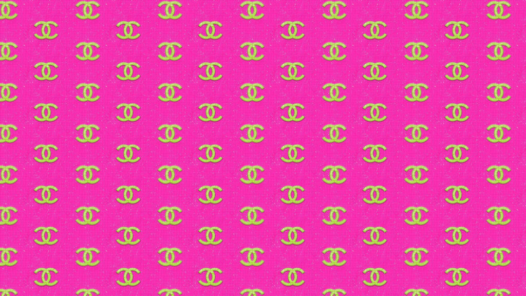 Fierce Elegance: Striking Pink Chanel Logo Wallpaper Immersed in a Stylish Black Backdrop