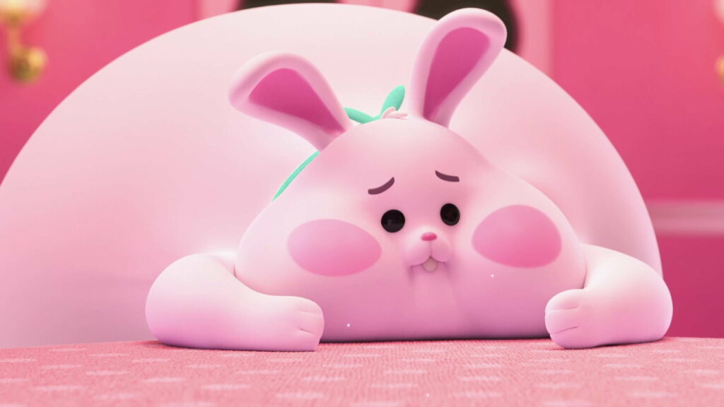 Sweet and Fluffy: A Delightful Pink Rabbit in Adorable Cartoon Style Captured in 4K Resolution Wallpaper