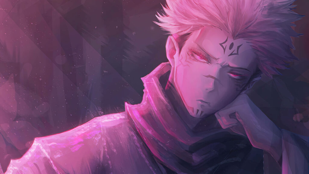 Sukuna Unleashed: A Mesmerizing 4k Portrait of Jujutsu Kaisen's Arch-Nemesis, Radiating Ethereal Pink Illumination Wallpaper