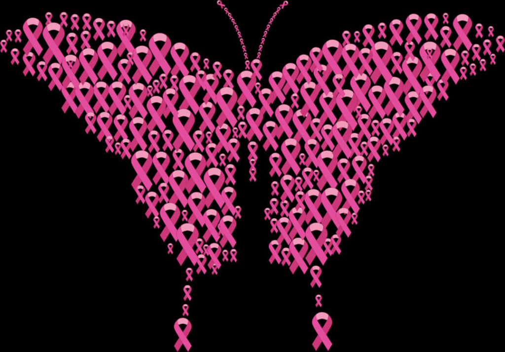 Pink Ribbon Butterfly Wallpaper: Support & Awareness on Black Background