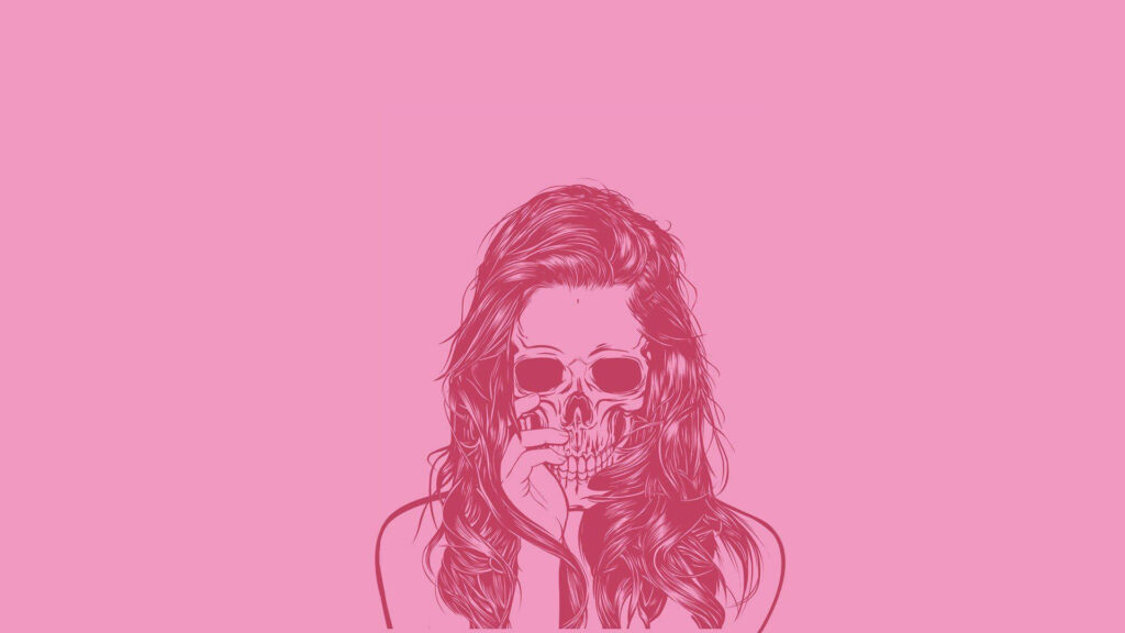Delicate Elegance: A Captivating Girl Adorned in a Skull Mask - Girly Pink Aesthetic Background Snapshot Wallpaper