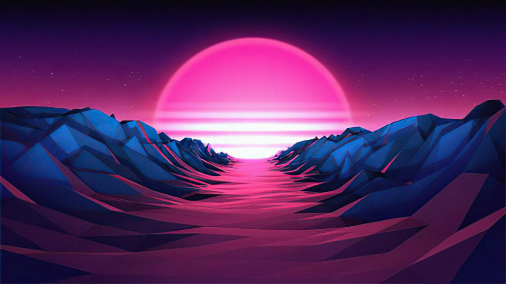 Pink Sunset Dreamscape: A Serene Vaporwave Desktop Delight Wallpaper