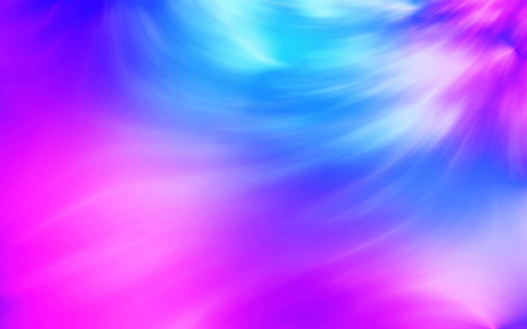 Abstract desktop wallpaper with flowing pink and blue waves in soft gradients and dynamic motion