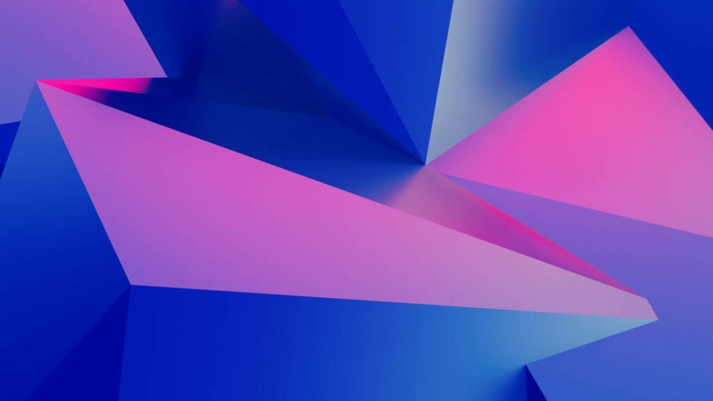 Vibrant Geometric Fusion: Mesmerizing Pink and Blue Abstract Desktop Wallpaper