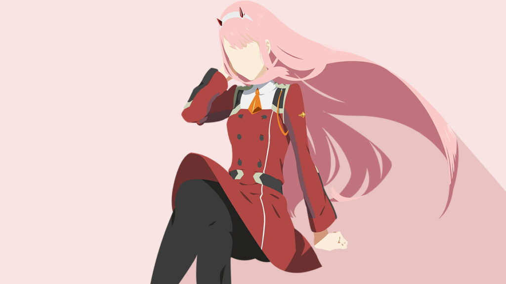 Inseparable Duo: Zero Two and Hiro Bonded in a Pink Anime Haven Wallpaper