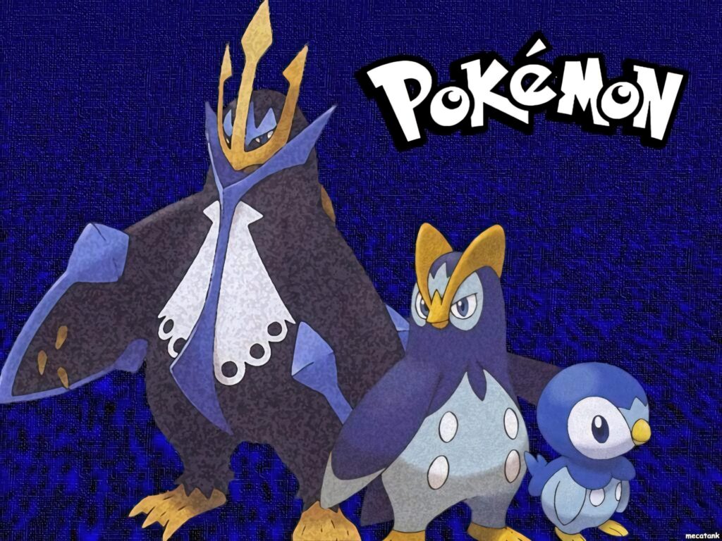 Piplup Prinplup and Empoleon Pokémon evolution wallpaper with bold textured art and blue water tones