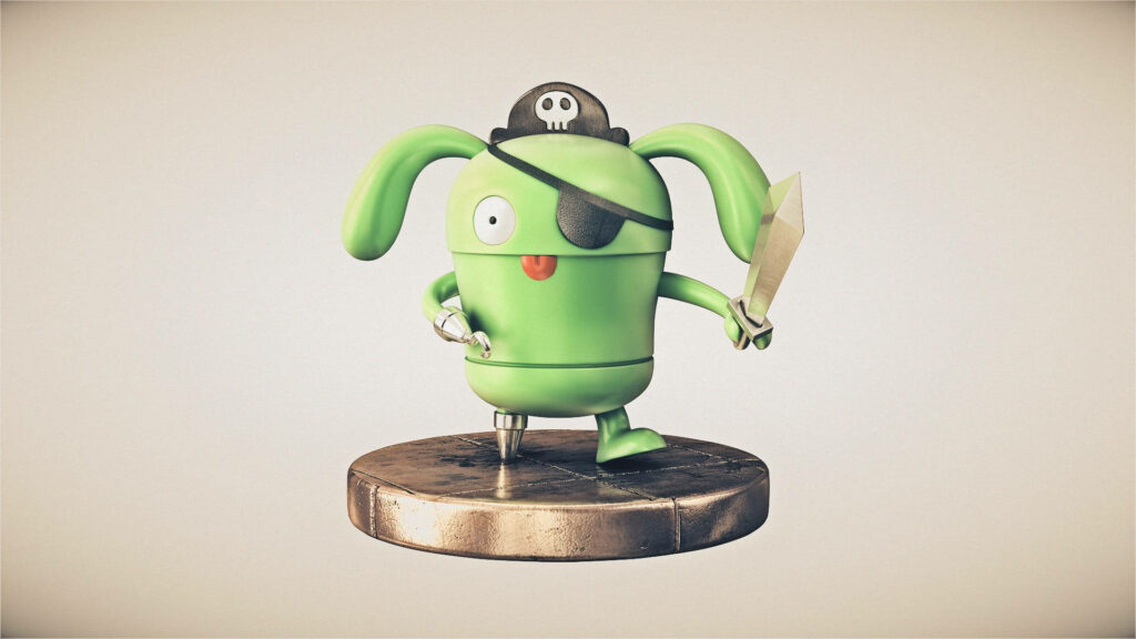 Tech-Savvy Swashbuckler: A Charming Android Pirate graces your Desktop Wallpaper