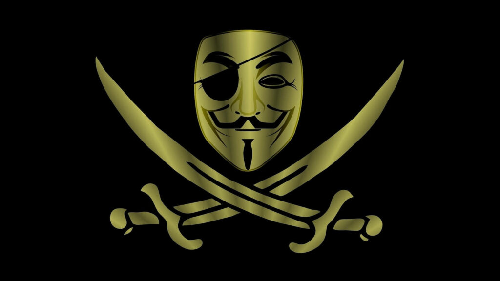 Pirate Rebellion: A Fierce Hacker Logo Wallpaper with Guy Fawkes and Crossed Swords
