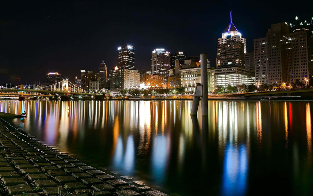 Stunning Pittsburgh Skyline Night View - South Shore Wallpaper Background