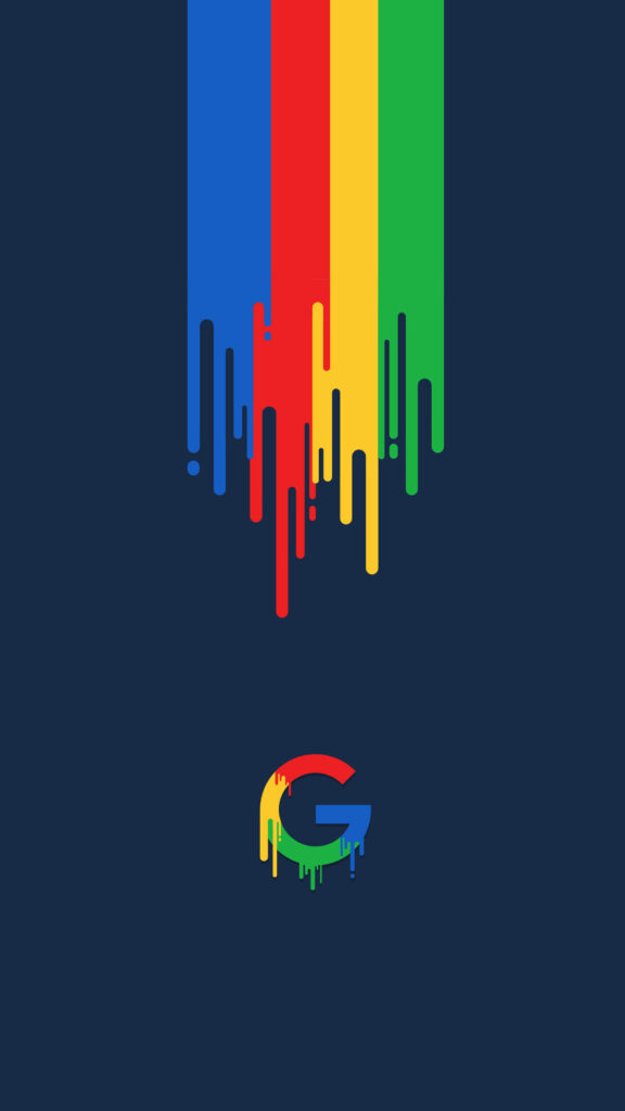 Vibrant Pixel 5 Custom Wallpaper: Google Logo Embraces Abstract Paint Drip Art on a Classy Dark Blue Background
