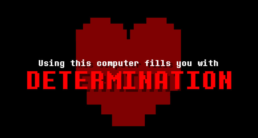 Pixelated Heart Wallpaper: Bold 'DETERMINATION' on Retro Black Background
