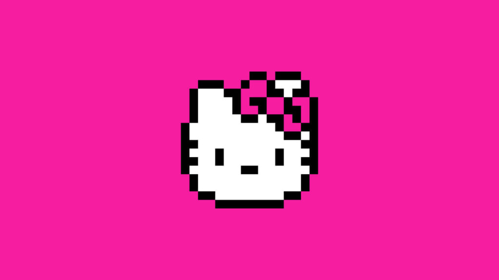 Pixelated Hello Kitty Wallpaper: Retro Art on Vibrant Pink Background