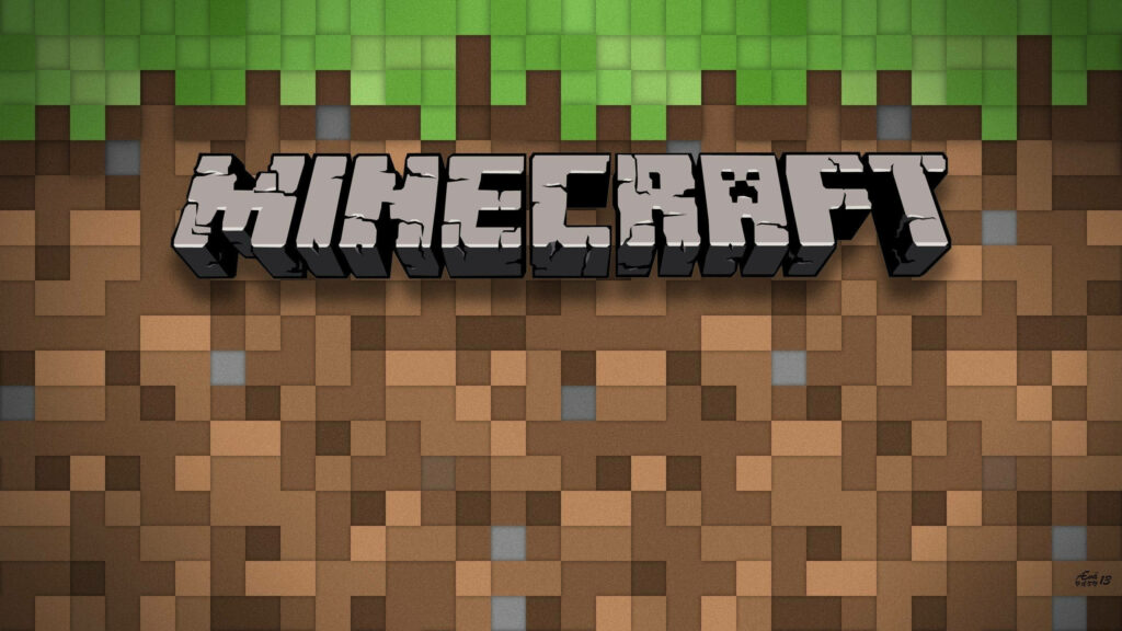 Pixelated Minecraft Logo showcased on a Basic Block Structure Wallpaper