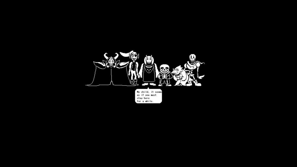 Pixelized Joy: Undertale Characters Wallpaper in Black and White