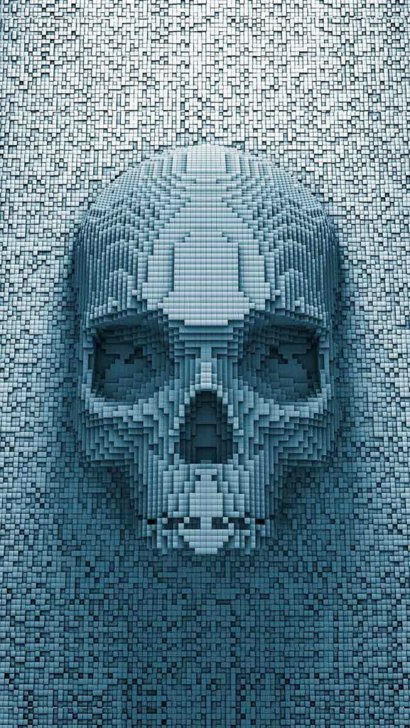 Pixelated Skull Wallpaper: Edgy 3D Cube Design for Modern Backgrounds