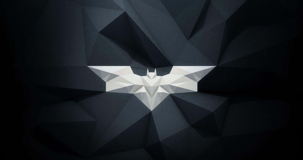 Platinum Batman logo on dark geometric wallpaper modern bold background for superhero fans