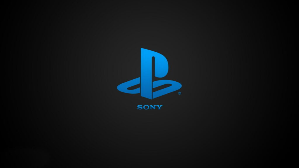 PlayStation logo HD wallpaper vibrant blue on dark gradient with Sony wordmark minimalist design