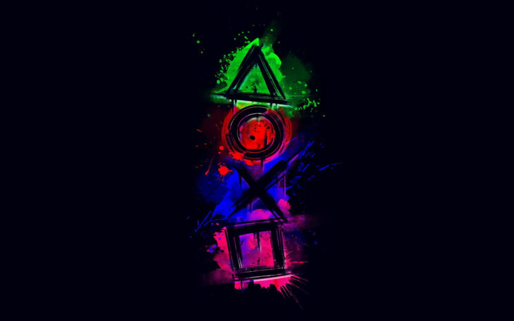 Creative Minimalism: Vibrant PlayStation Logo Redefined against Black Backgrounds Wallpaper