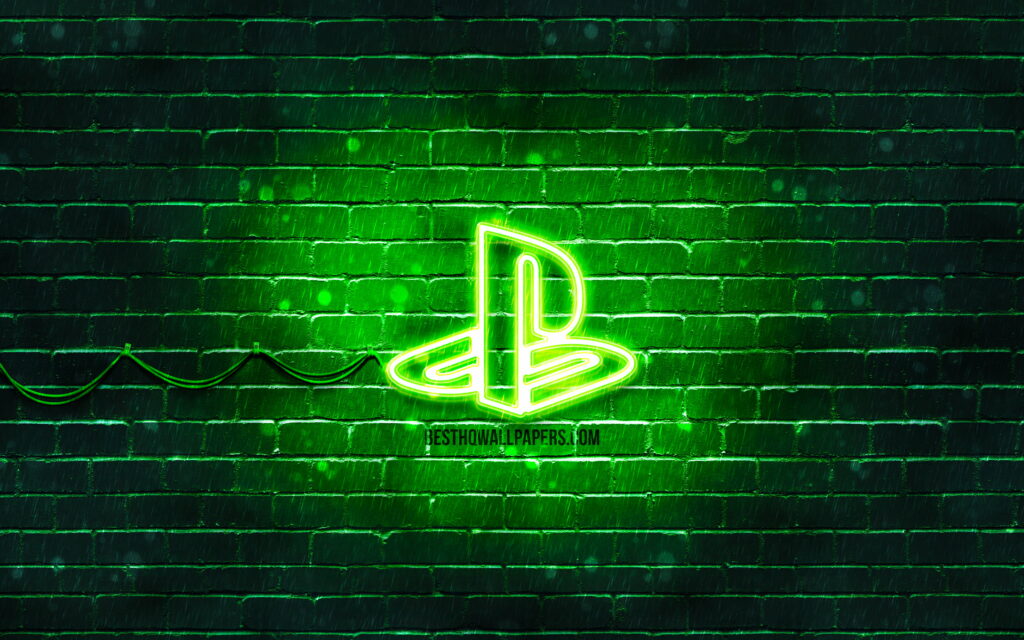 PlayStation's Vibrant Neon Logo Dominates the Green Brickwall! Wallpaper