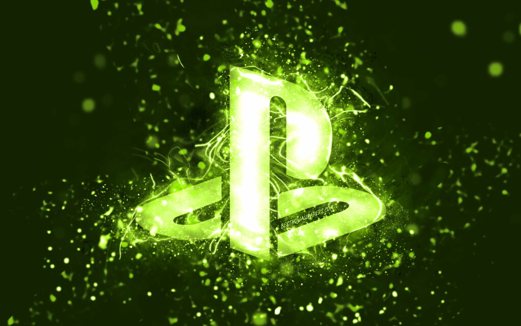 Neon Lime Fusion: Vibrant PlayStation Logo Set Against an Abstract Lime Background Wallpaper