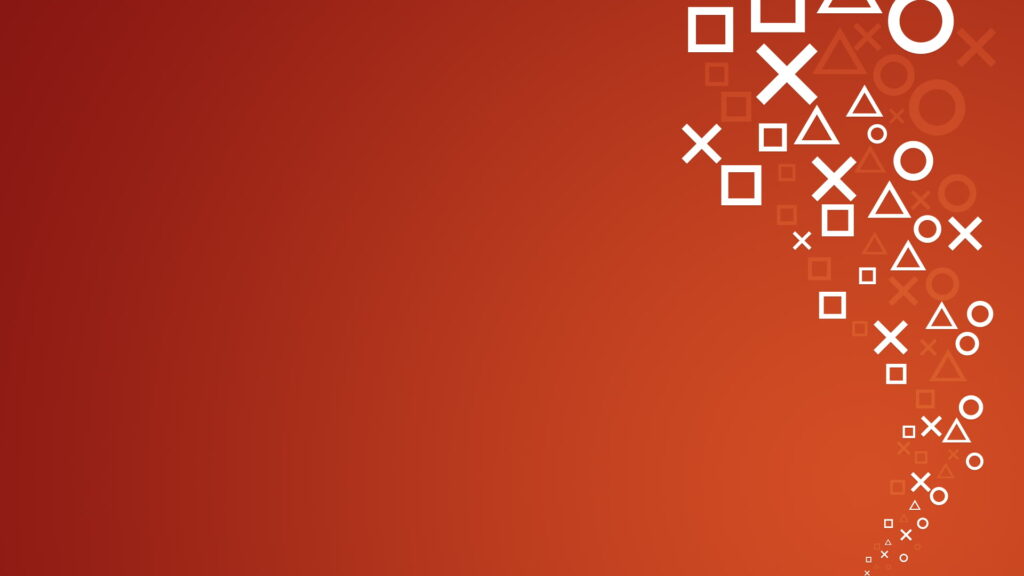 Vibrant HD wallpaper with white PlayStation controller icons on orange to red gradient background