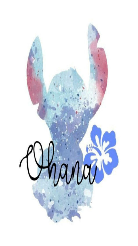 Playful Blue Character Wallpaper with Ohana and Hibiscus Design