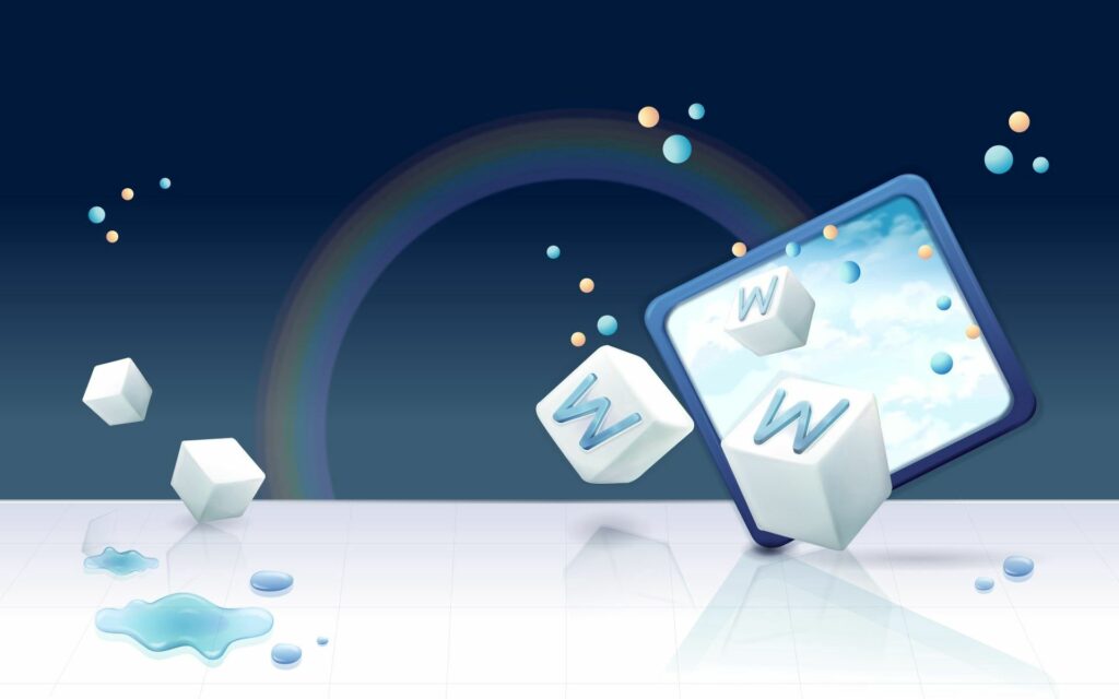 Playful Abstract Wallpaper: Floating Cubes & Sky Scene in Blue Gradient
