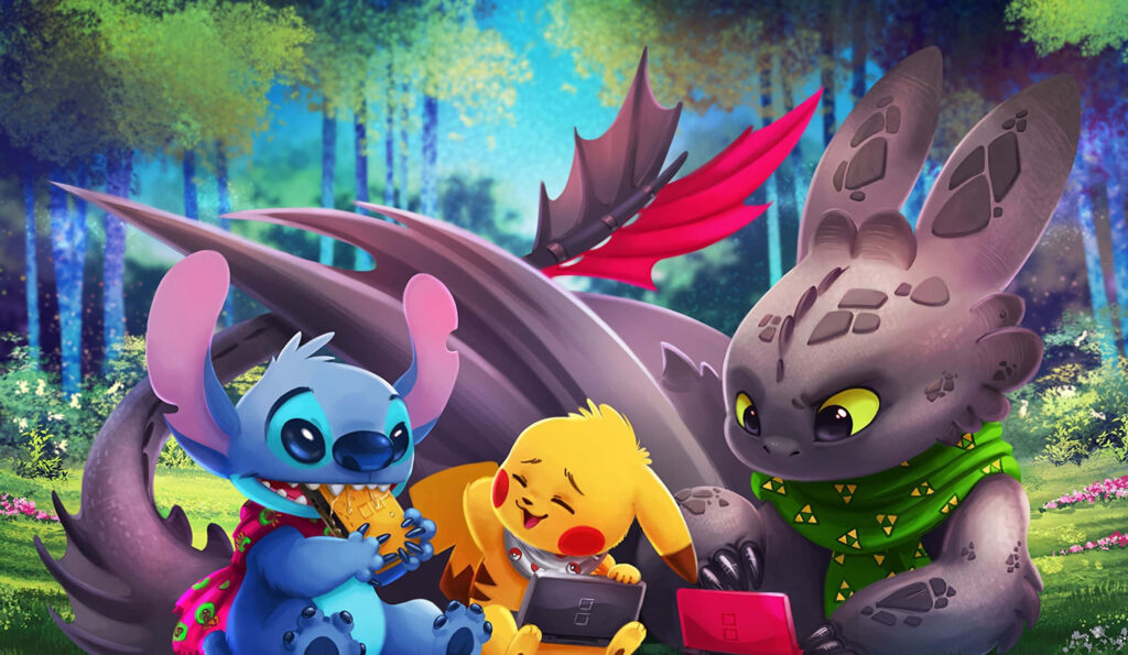 Playful Animated Characters in a Colorful Forest Wallpaper Background