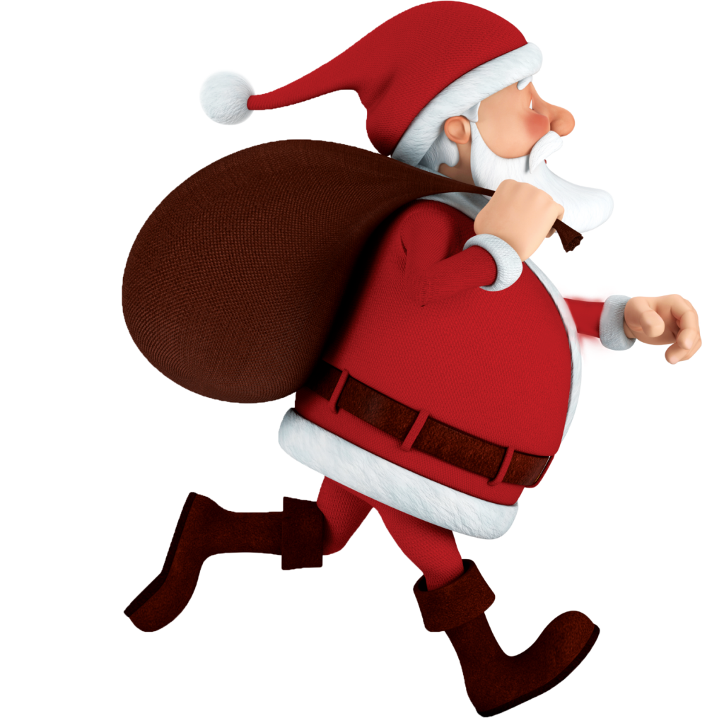 Playful Animated Santa Claus Wallpaper with Gift Bag Background