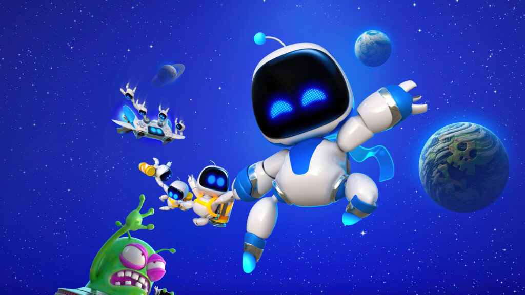 Astro Bot Rescue Mission Wallpaper: Adventurous Robots in Space
