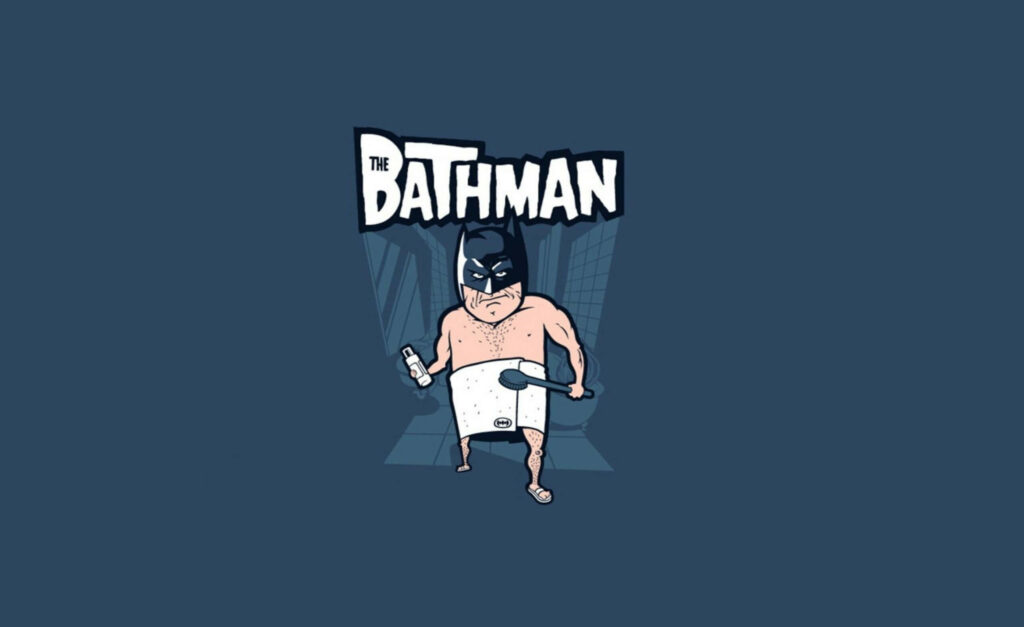 Playful Bathman Wallpaper: Cartoon Superhero with Towel & Brush