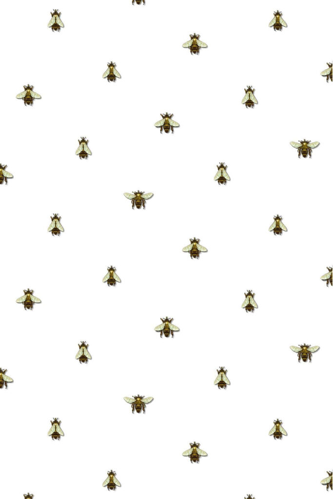 Playful small bees pattern on clean white iPhone wallpaper resembling gentle rainfall background