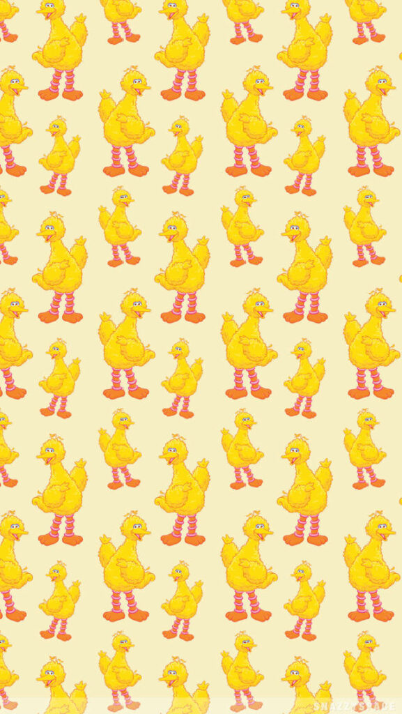 Playful Big Bird Sesame Street wallpaper with light yellow background nostalgic repeating pattern