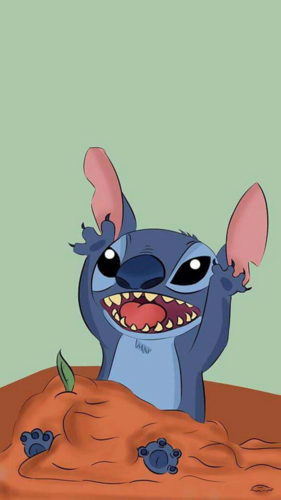 Playful Blue Alien Character Joyfully Emerging from Mud Wallpaper
