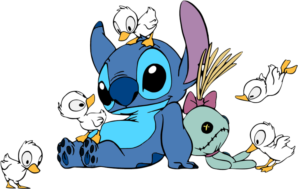 Playful Blue Alien Enjoys Fun with Happy Animated Ducks Wallpaper