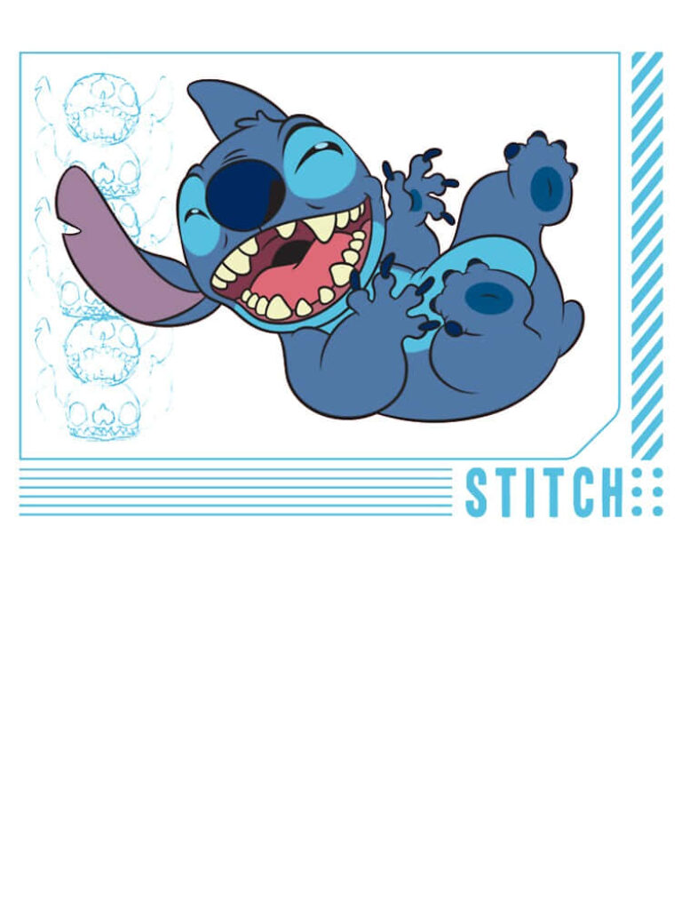 Joyful Blue Alien Stitch Wallpaper with Dynamic Sketch Background