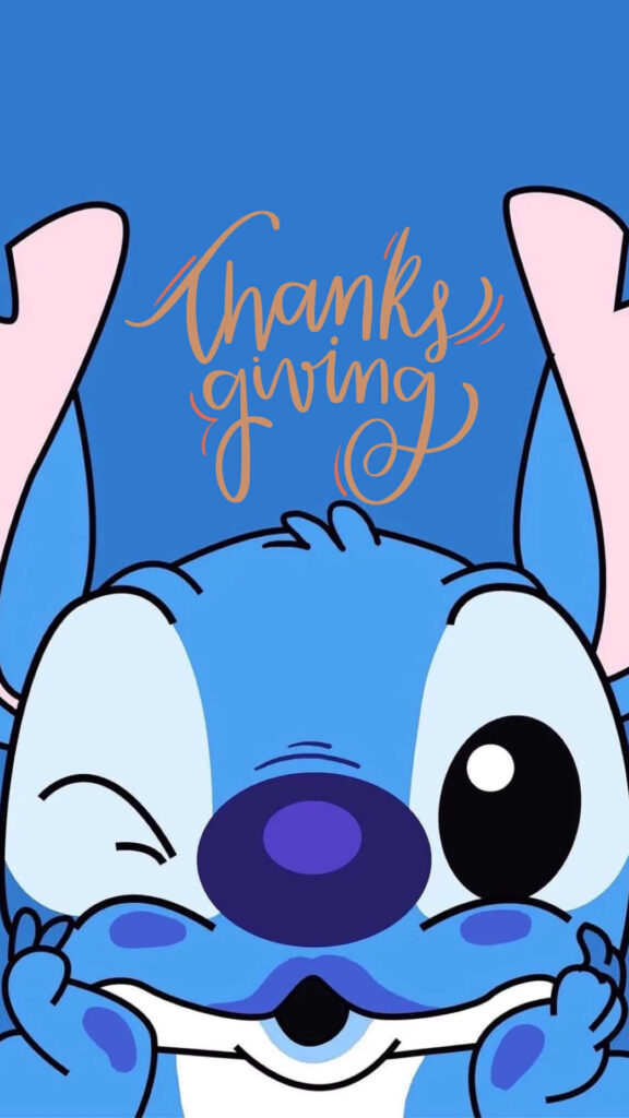 Playful Blue Cartoon Character Celebrating Thanksgiving Wallpaper