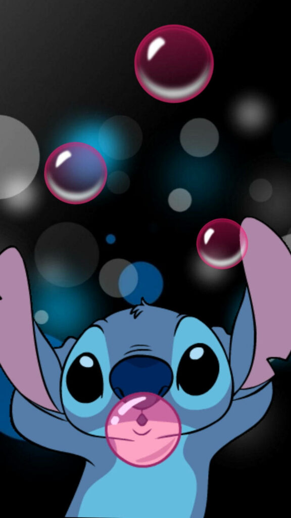 Joyful Blue Cartoon Character with Colorful Bubbles Wallpaper