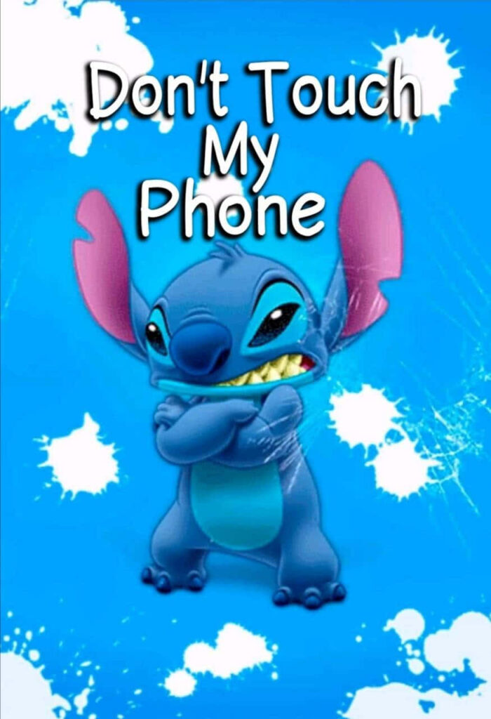 Playful Blue Character Wallpaper: 'Don't Touch My Phone!' Design