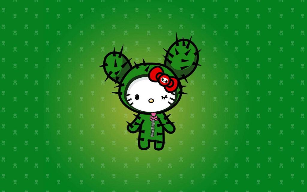 Playful Cactus Costume Character Desktop Wallpaper with Skull Pattern