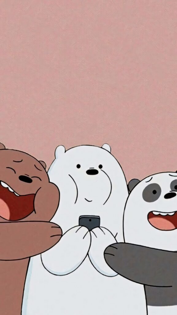 Whimsical Cartoon Bears Wallpaper on Soft Pink Background