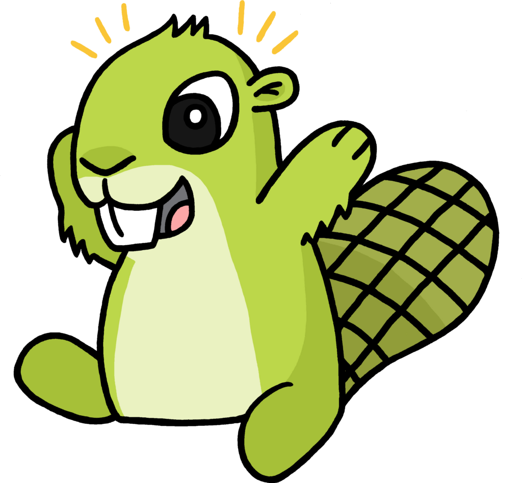 Joyful Cartoon Beaver with Bright Eyes in Playful Green Scene Wallpaper
