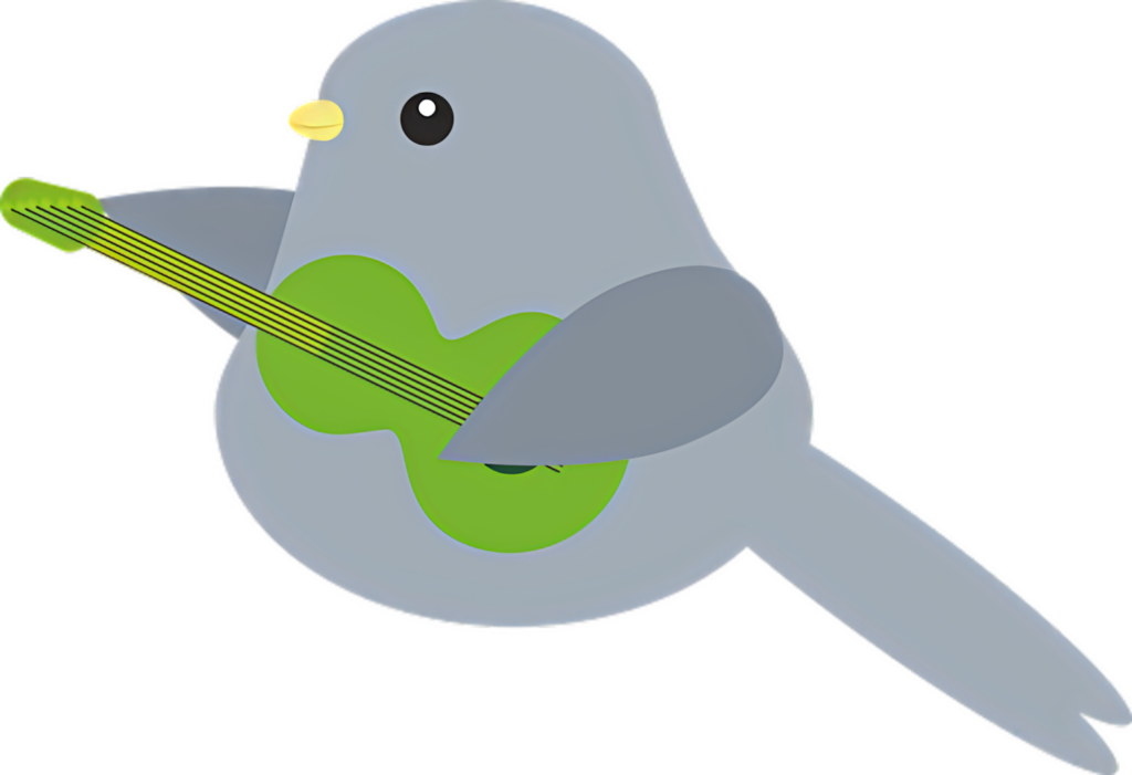 Whimsical Cartoon Bird with Green Guitar - Fun Wallpaper Background