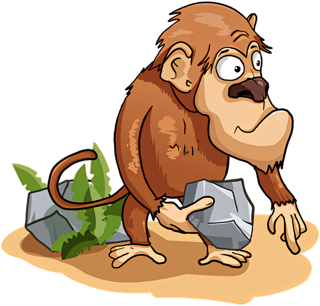 Playful Chimpanzee Cartoon Illustration with Nature Background Wallpaper
