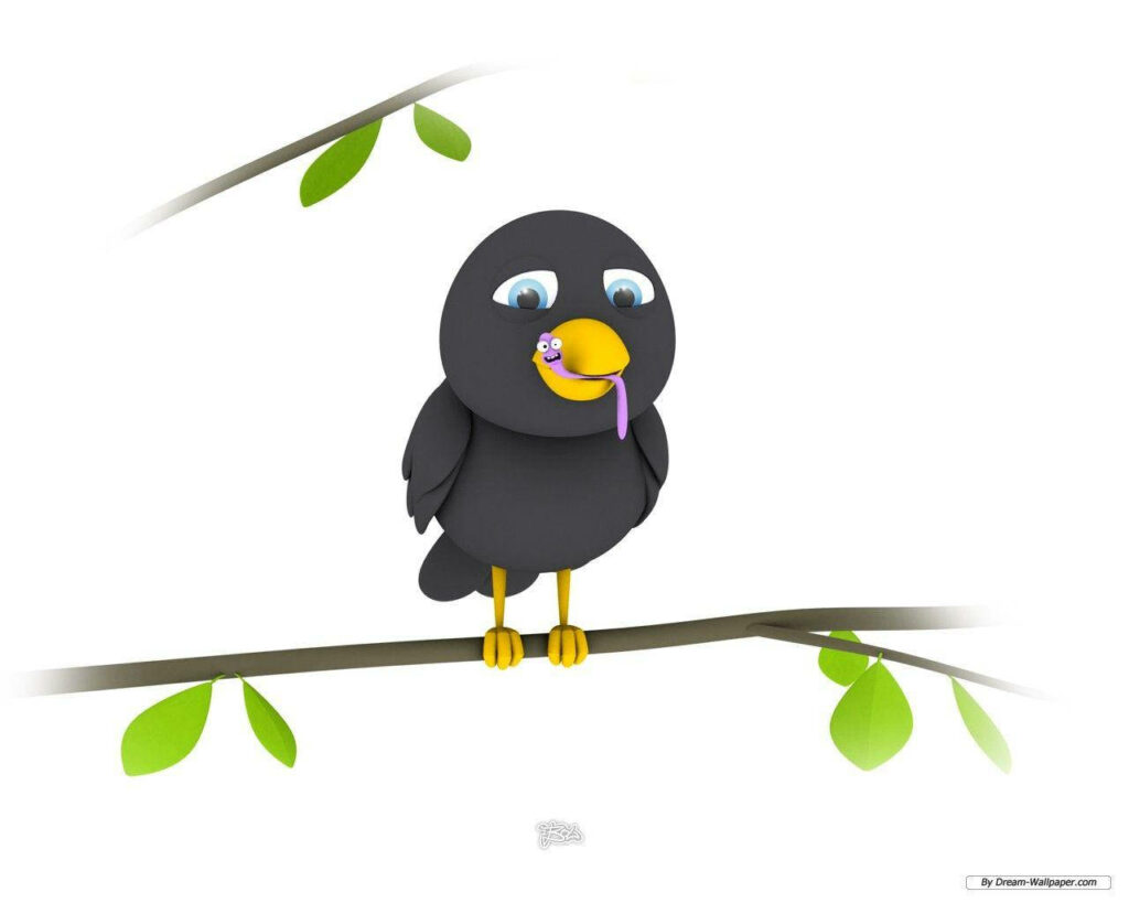 Playful Cartoon Crow and Worm Wallpaper: Whimsical Background Design