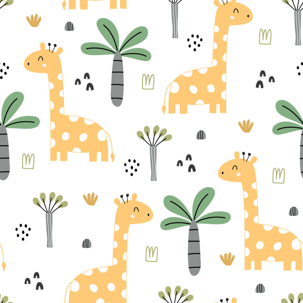 Cheerful Cartoon Giraffe Wallpaper with Polka Dots & Trees