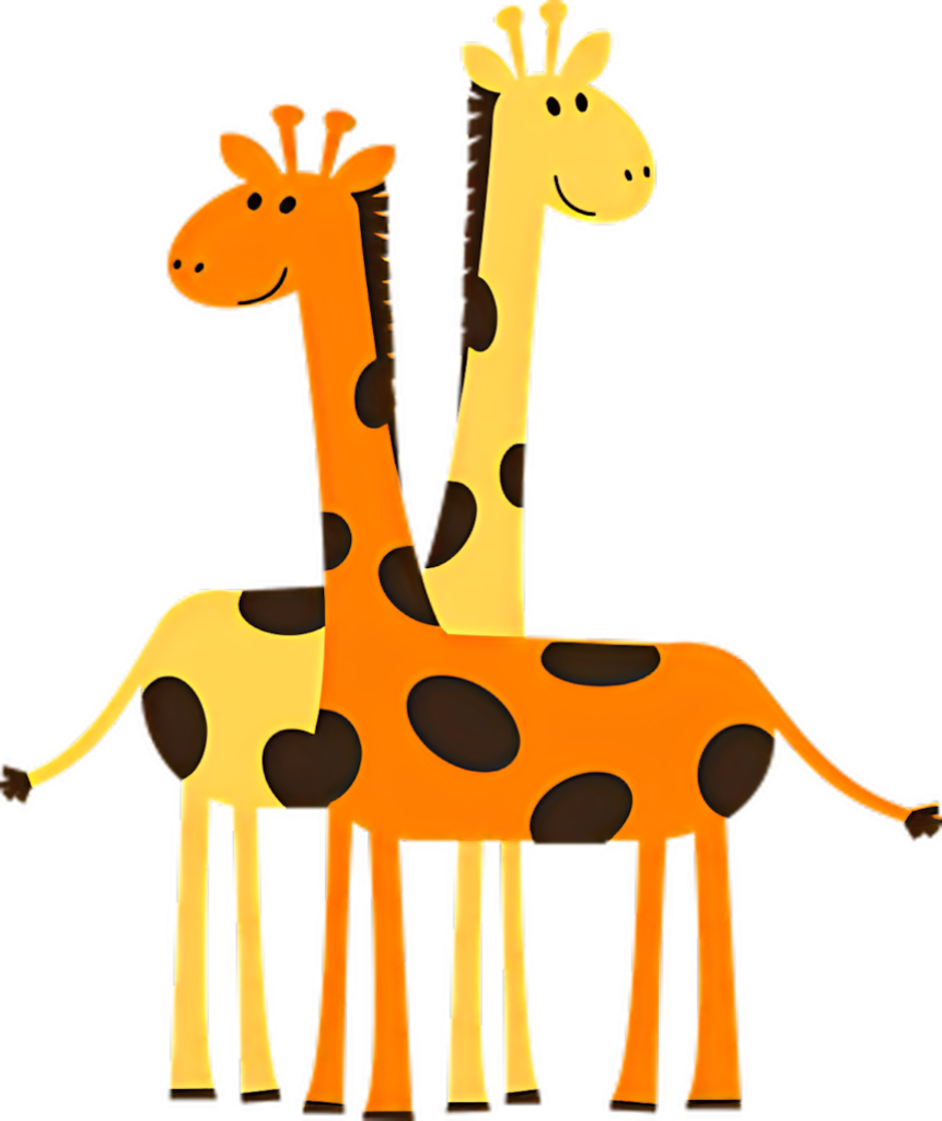 Vibrant Cartoon Giraffes in Playful Pose - Whimsical Wallpaper